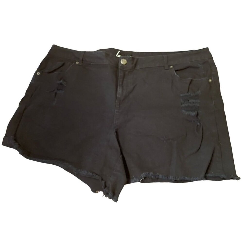 Size 24 Lane Bryant Shorts Black Denim Distressed Shorts Pockets Jeans Plus Size
